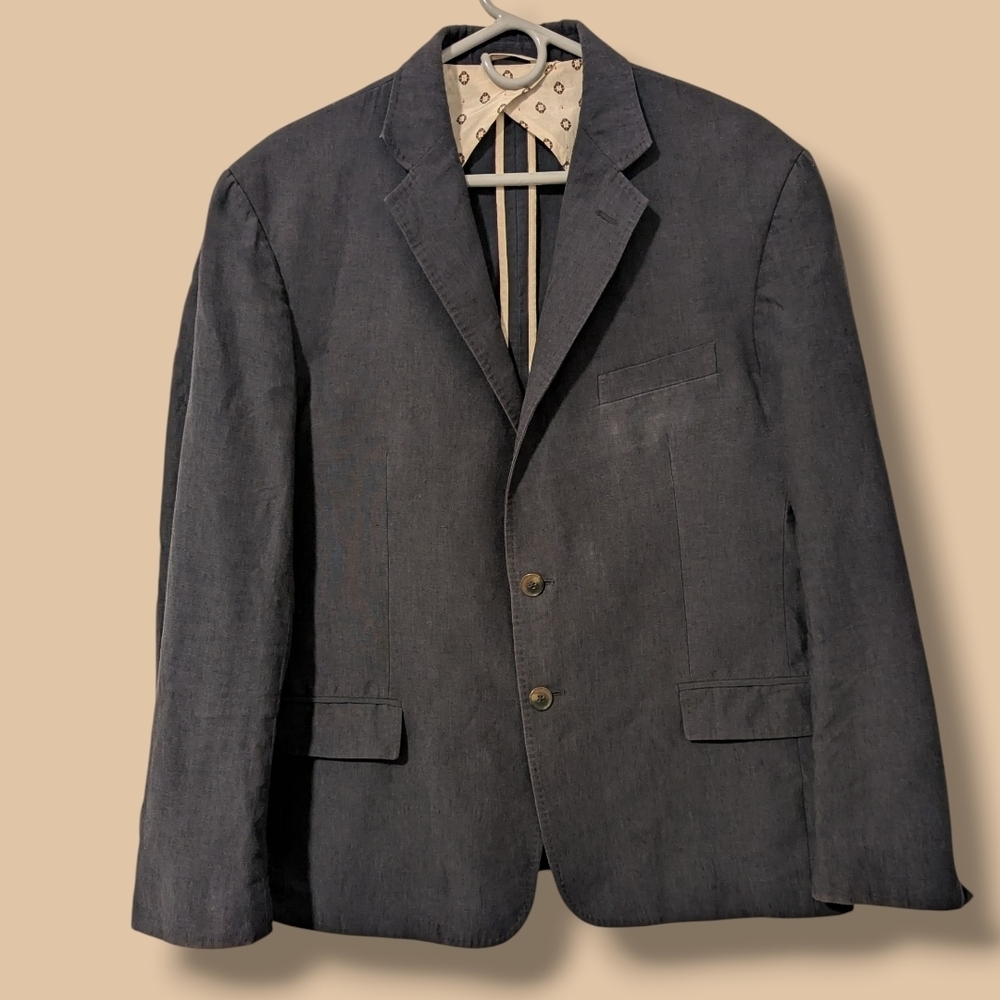 Billy Reid Navy Blue Cotton Linen Silk Double Button Blazer Jacket 46R